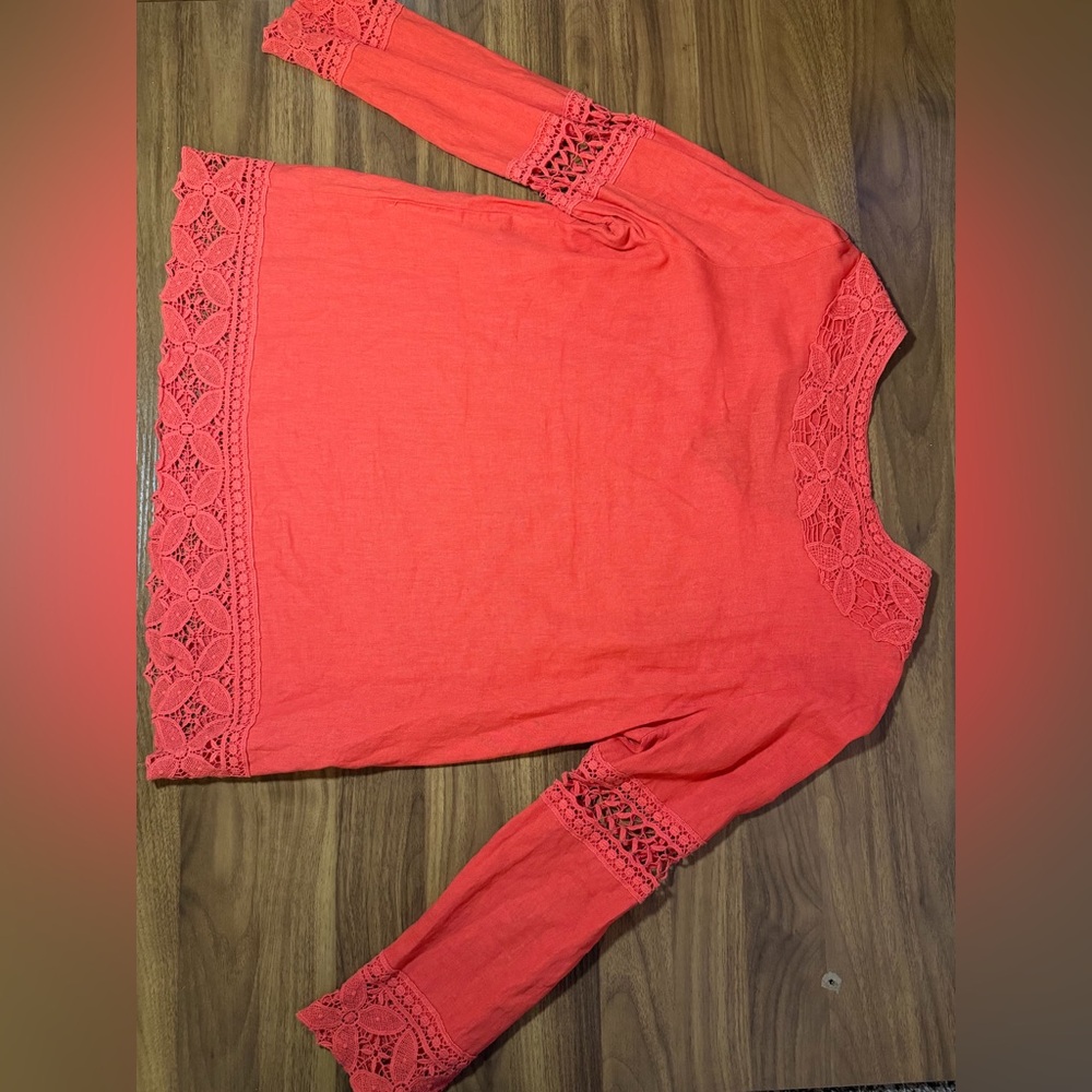 Cynthia Rowley Coral Lace-Trim V-Neck Tunic - Picture 2 of 5
